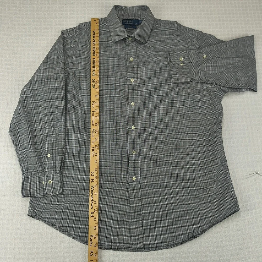 Polo Ralph Lauren Regent Custom Fit Shirt Mens 17.5 32/33 Black White Glen Plaid